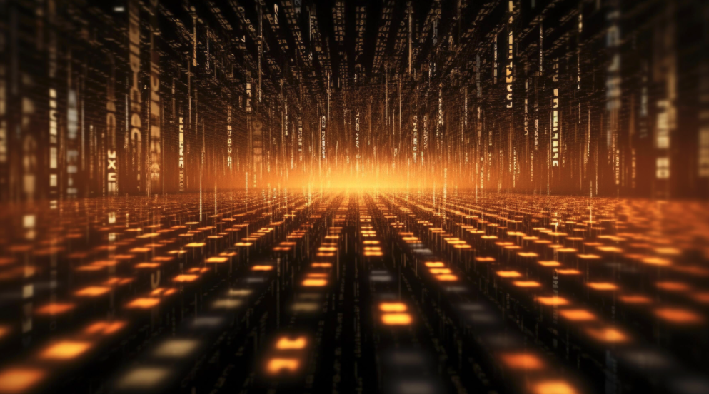 Golden digital Wealth Matrix stretching toward a luminous horizon